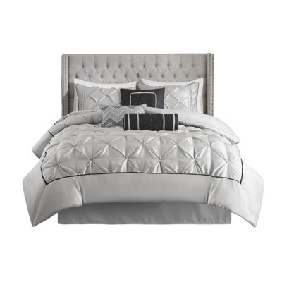 7 Piece Tufted Comforter Set Grey Cal King