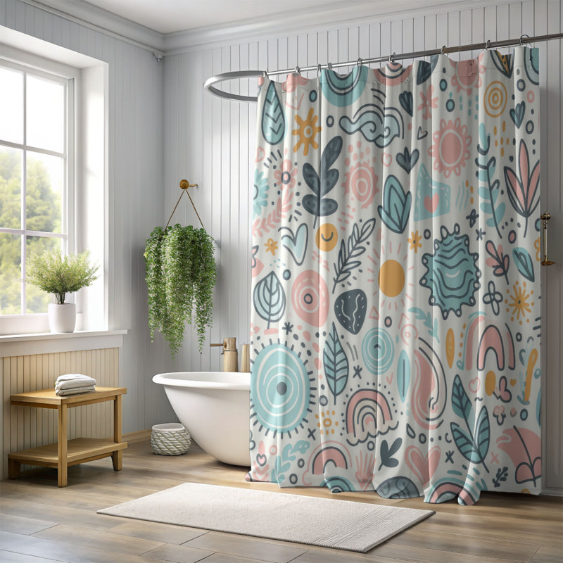 Rideau de douche standard 1 pièce Faint Doodle Whispers, H 74 po x l 40 po