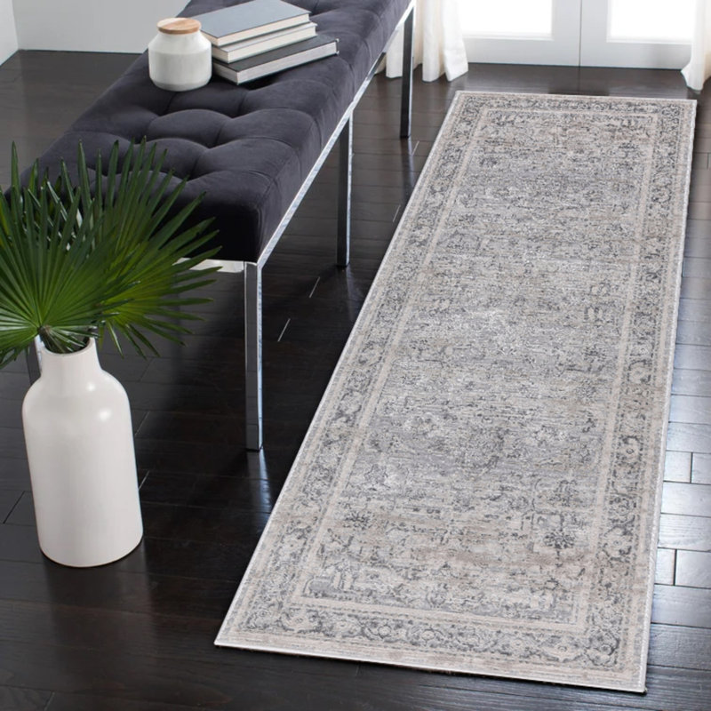 Nevada Collection Bordered Cream and Grey Rug, Runner 2'7" x 7'11"