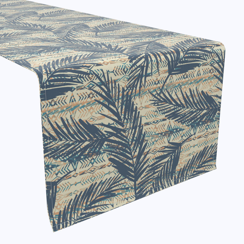 Table Runner, 100% Cotton, 16X108", Palm Leaves & Tribal Patterns, 72" L x 16" W