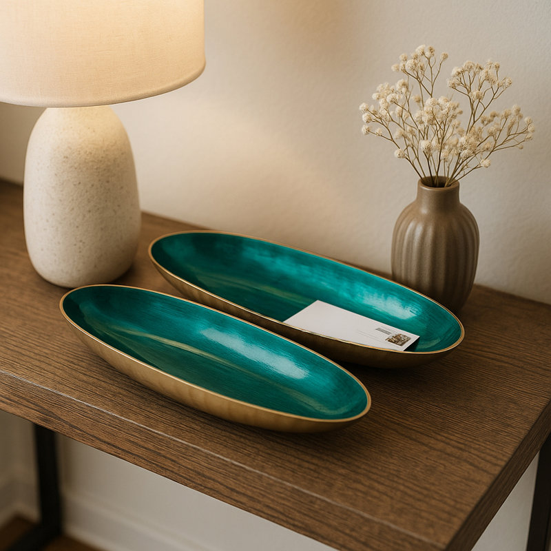 Oval Metal Decorative Bowl for Modern Home Decor - Coastal Inspired Accent Bowl for Entryway or Shelf Styling - Set of 2, 23", 20"