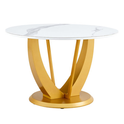 Modern Minimalist Table With 48-inch White Round Top And Gold Legs Stylish For A Luxurious Home