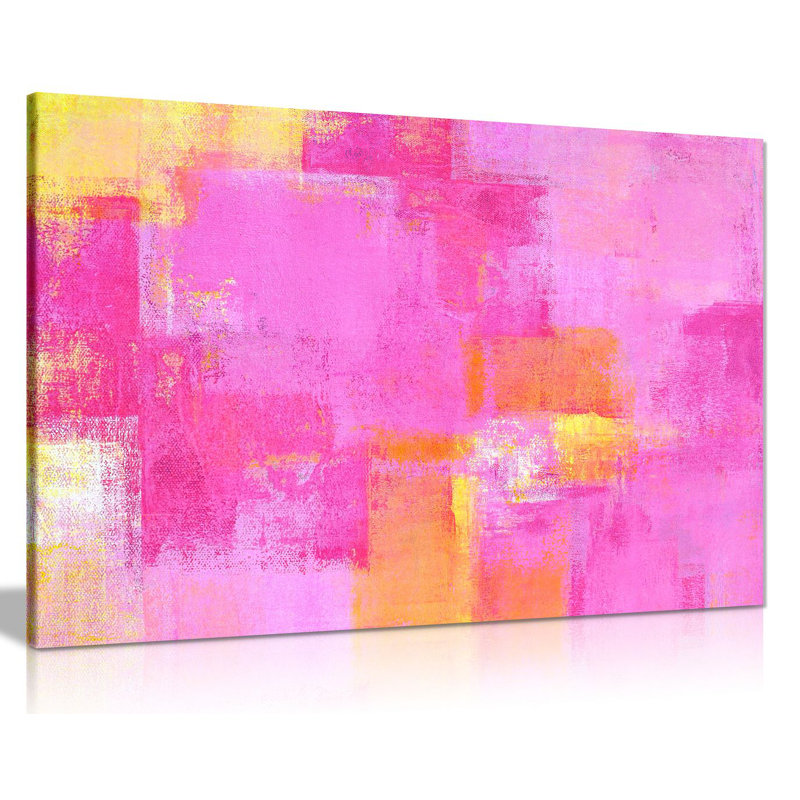 Pink Yellow Abstract - Wrapped Canvas Painting, 31cm H x 46cm W