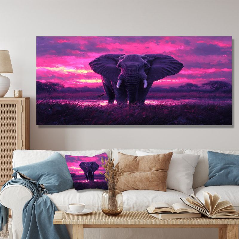 Éléphant d'Haggins dans la lueur du crépuscule d'Afrique I - éléphant, art mural, H 28 po x l 60 po, Toile tendue