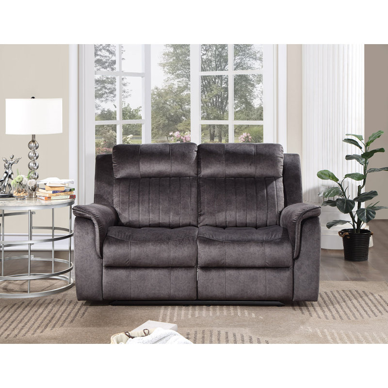 Upholstered 62'' Power Reclining Loveseat, Dark Gray Faux Suede