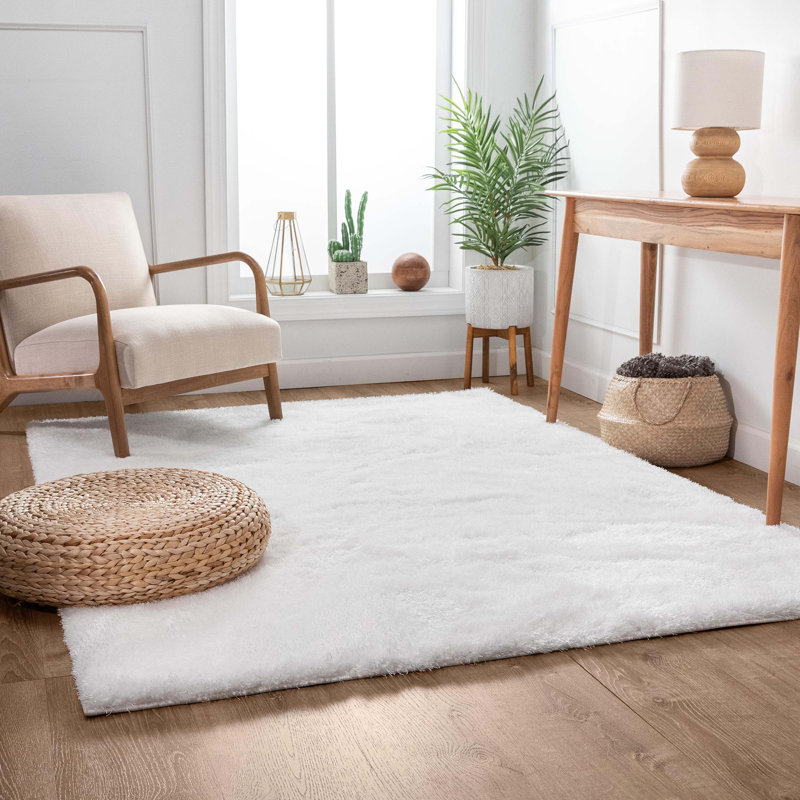 Tapis blanc à poils longs Feather, Rectangle 5 pi 3 po x 7 pi 3 po