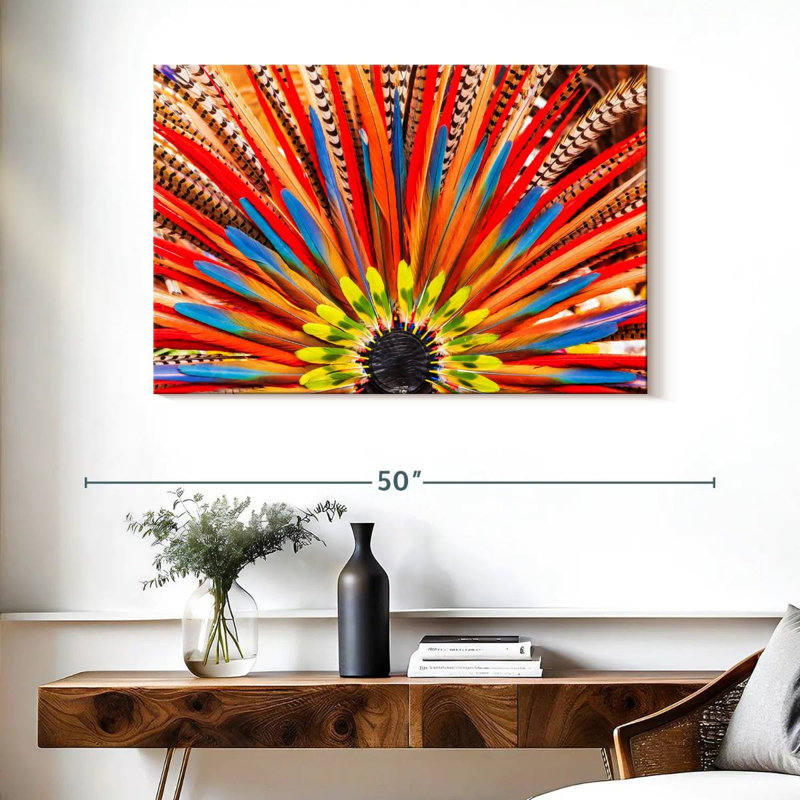 Coiffe aztèque à plumes, H 26 po x l 39 po