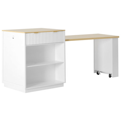 K&K 82.6" Fluted Kitchen Island With Extendable Dining Table For 4-6, Island Table For Kitchen With Power Outlet, Kitchen Table With Double-Side Stora