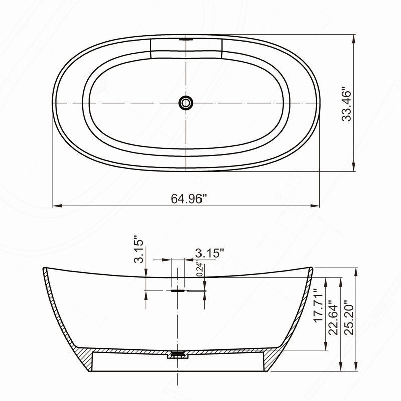 Baignoire de salle de bain autoportante en pierre artificielle 65 pouces