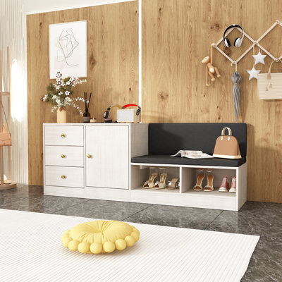 63” Wide Shoe Storage Cabinet With Shoe Bench