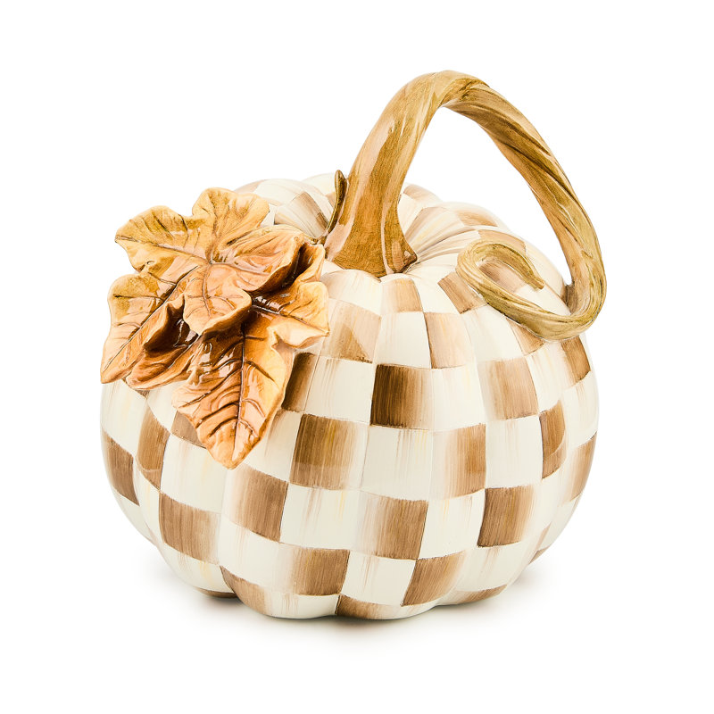 Check Twisted Stem Pumpkin, White/Brown/Gold