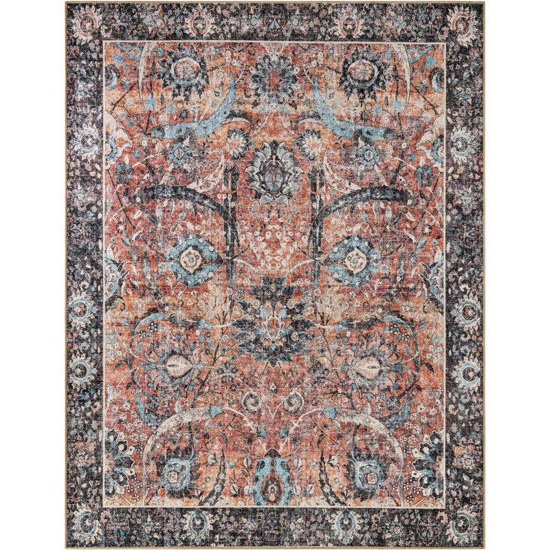 Tapis huguenot Aucun couleur rouille rétro, Rectangle 7 pi 10 po x 10 pi
