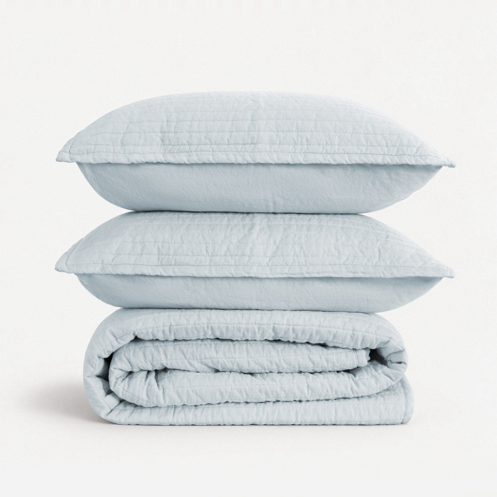 100% French Linen Channel Quilted Breathable Quilt Set With Shams, Queen Quilt + 2 Standard Shams, Plein Air