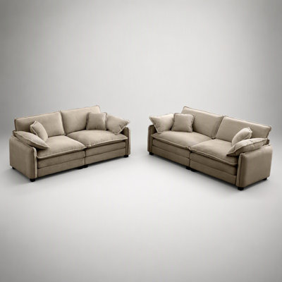 Modern Living Room Sofa Two-Piece Set, Suitable for Living Room and Bedroom, Consists of Two 2-Seater Sofas in Tan Corduroy
