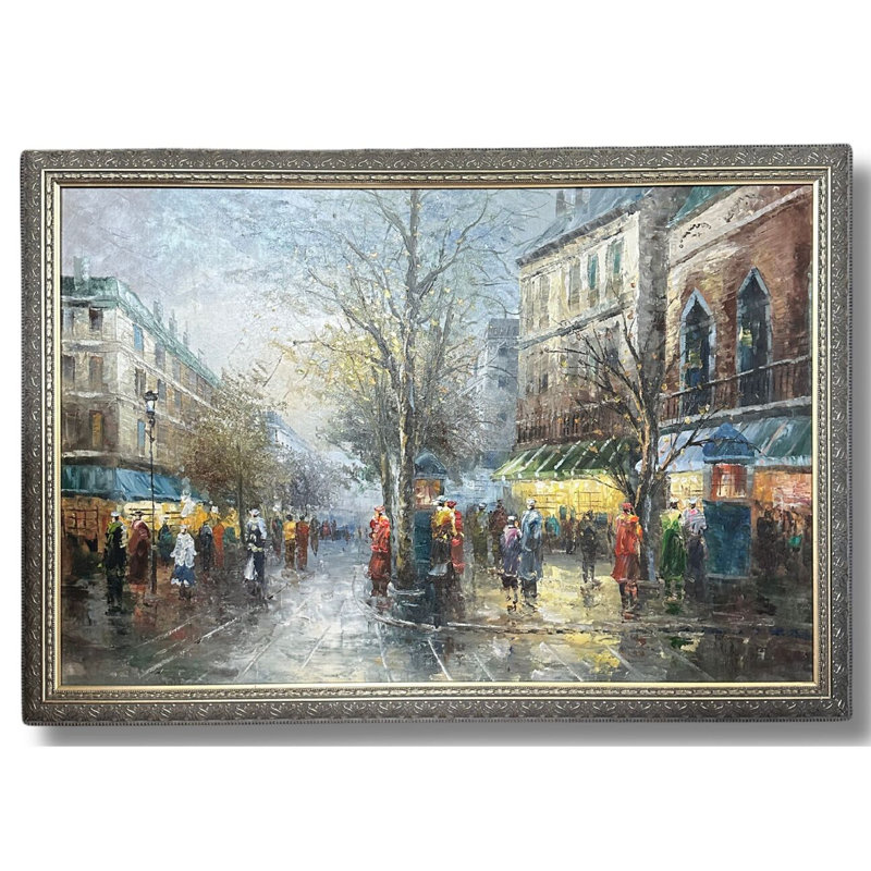 Midcentury Paris Oil Painting, Street Scene Print