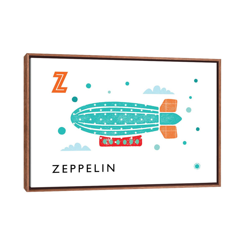 Z Is for Zeppelin - imprimé, H 26 po x l 40 po x 1,5 po, Toile avec cadre brun, Aucun mat