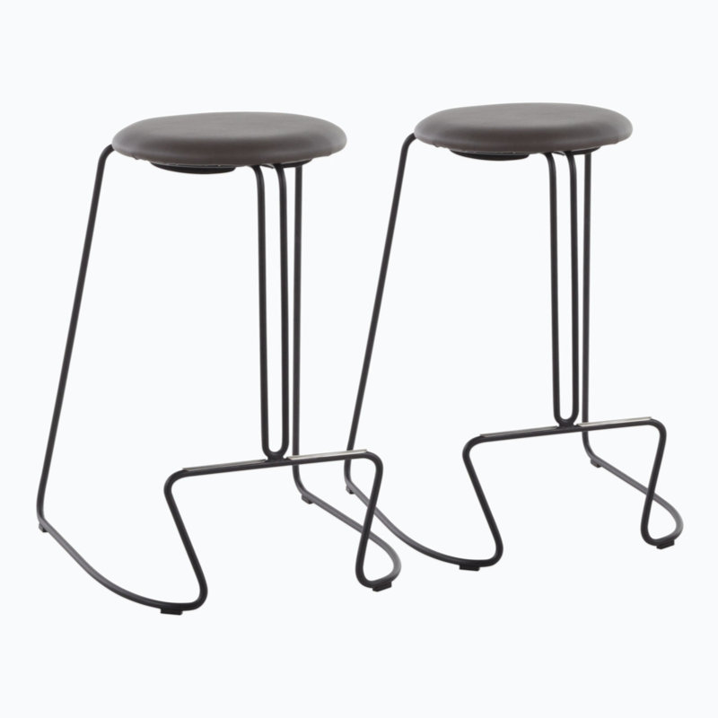Tabouret de comptoir contemporain en acier et similicuir par Lumisource - ensemble de 2, Gris foncé, Gris