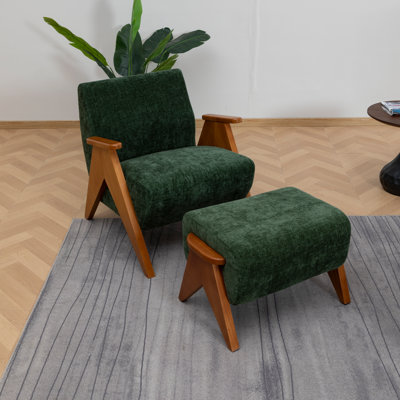 Chenille Upholstered Armchair With Matching Ottoman