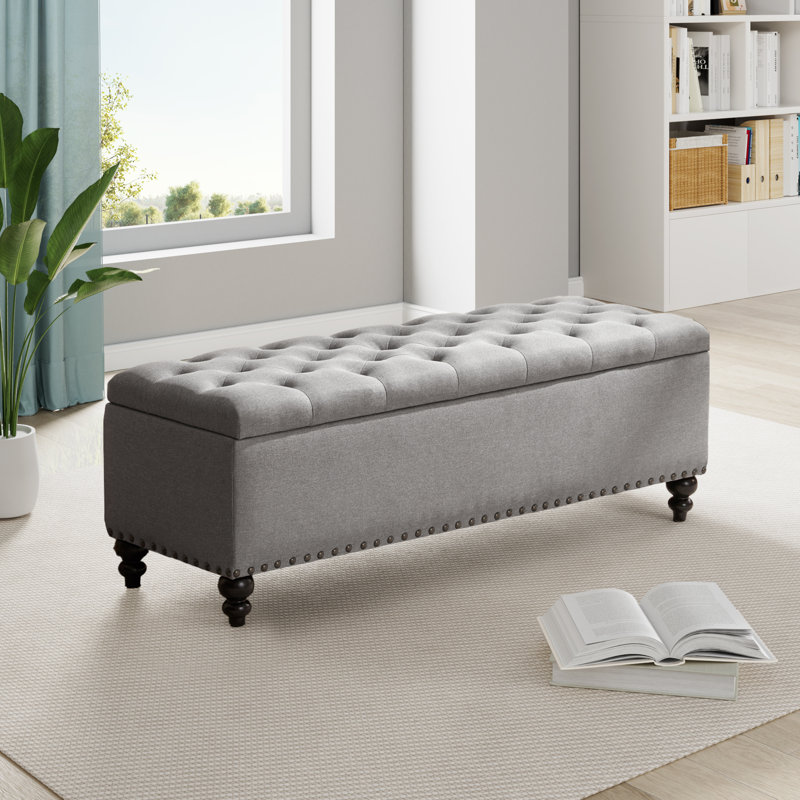 Ashtin 50.4'' Wide Tufted Rectangle Storage Ottoman, Dark Teal Polyester Blend