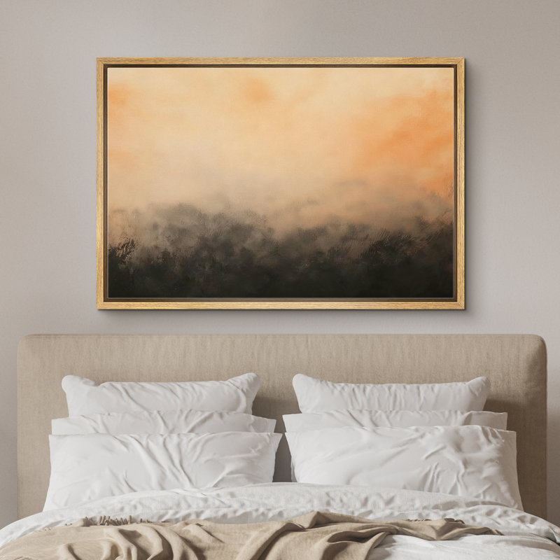 «Misty Foggy Forest Horizon», reproduction d'art sur toile encadrée, Cadre naturel flottant, H 16 po x l 24 po x P 1,5 po
