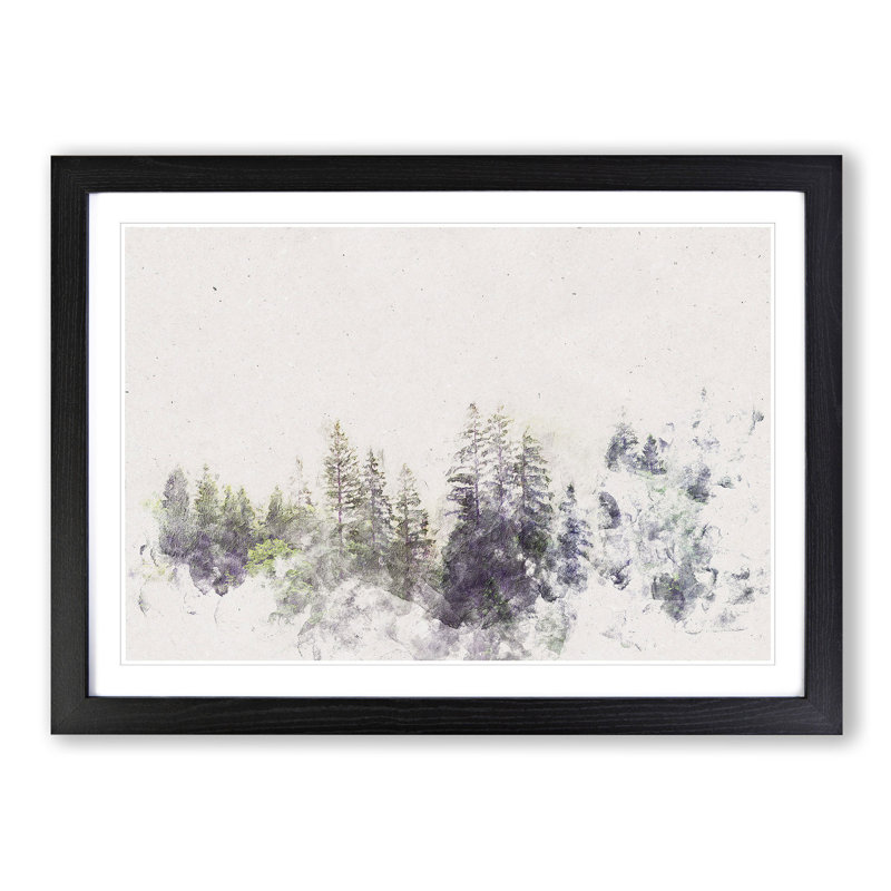 Pine Tree Forest in the Fog - Picture Frame Painting Print, 62cm H x 87cm W x 2cm D, Black Framed