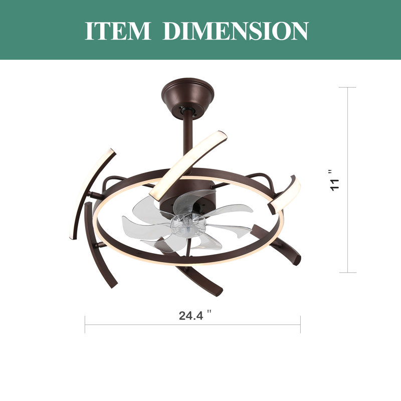 Coeyn 24 Inch DIY Shape Ceiling Fan with Light, 3 Color Changing Light Fixtures Ceiling Fan, Brown