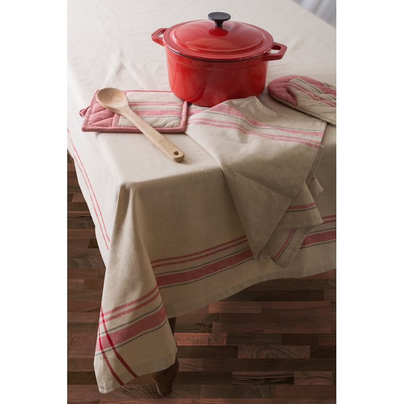 Shelton 100% Cotton Tablecloth, 80" L x 64" D, Red/Taupe