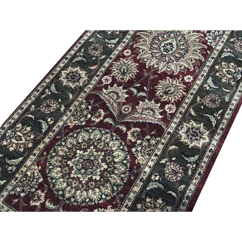 Wool Oriental Area Rug in Wine/Green/Beige/Brown
