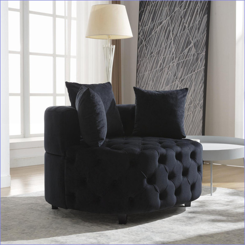 Chaises d'appoint pour salon, fauteuil demi-tonneau classique 40,6 po A & amp; A Furniture | Velours noir, Noir