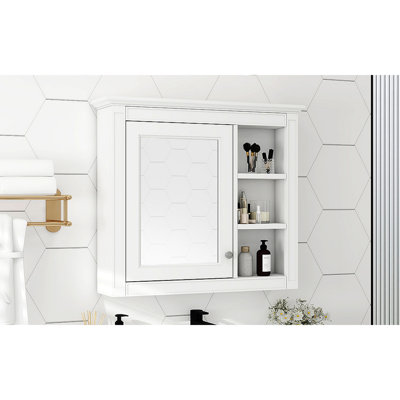 Armoire à pharmacie 30 po x 28 po, armoire de rangement murale pour salle de bain, armoire murale moderne avec miroir, armoire à pharmacie, armoire à miroir avec 3 tablettes ouvertes (meuble-lavabo non inclus)