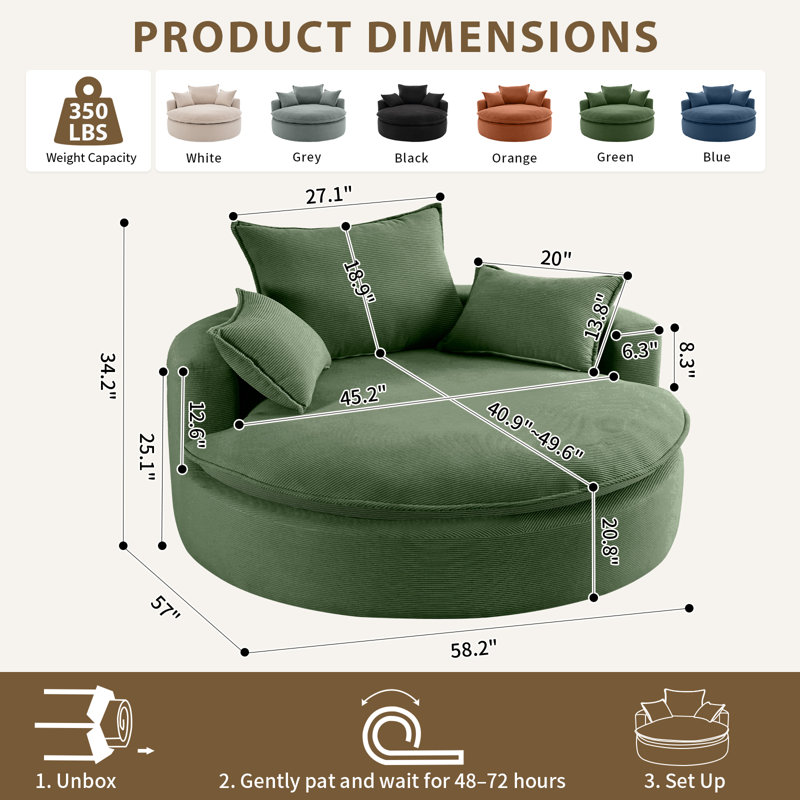 Oversized Upholstered Accent 360° Swivel Chair– Chenille, Compression-Molded Foam, Swivel, Green