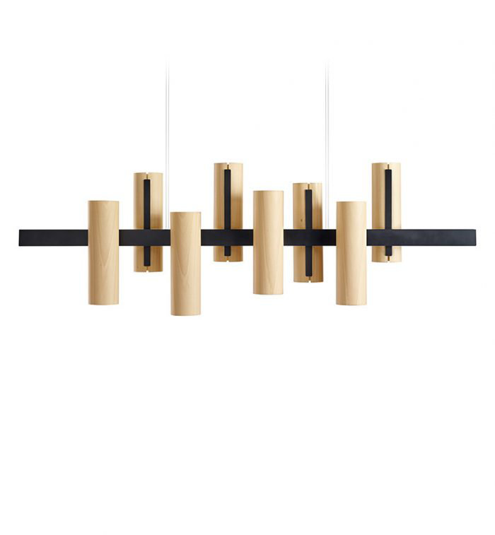 Black Note 8 - Light LED Pendant, Natural Beech, Matte Black, 2700K Bulb Temperature