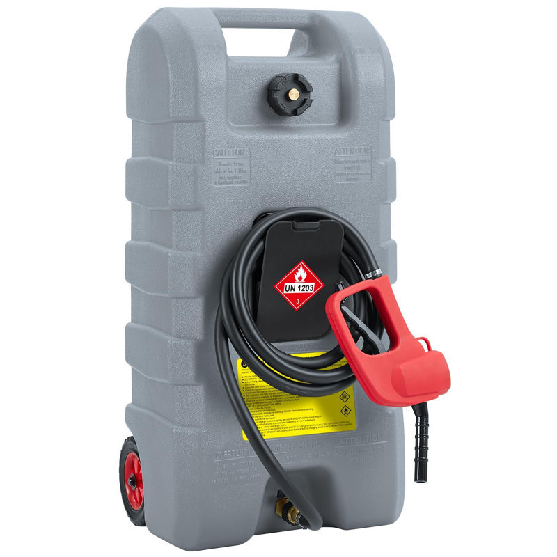 Heavy-Duty Portable Fuel Caddy 16 Gallon with 10FT Manual Siphon Pump – Mobile Gas/Fuel Storage Tank on Wheels for Car, ATV, Boat, Tractor, Generator, Snow Blower – Gray