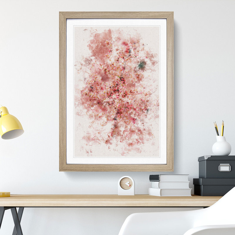 Cherry Blossom Watercolour - Picture Frame Graphic Art, Oak Framed, 63cm H x 45cm W x 2cm D