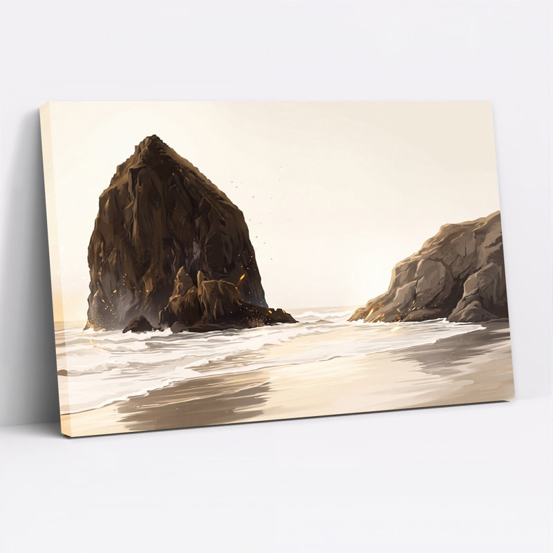 «Tall Rock and Ocean Waves in Soft Golden Light», art mural sur toile, H 24 po x l 36 po