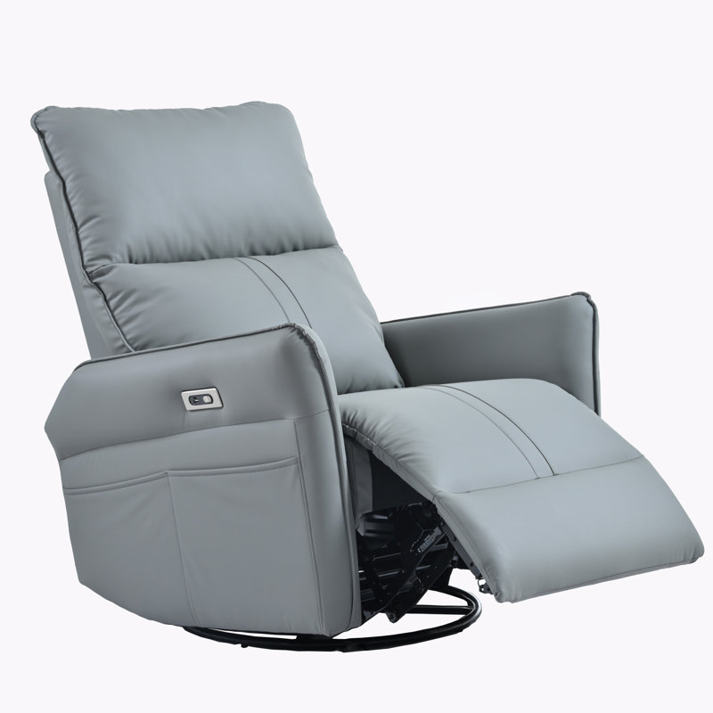 Ijahnae Faux Leather Swivel Power Recliner, Power - Push Button Incorrect, Blue/Gray Incorrect