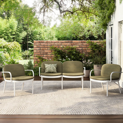 3 pièces de patio extérieur avec cadre blanc et coussins - 2 chaises club 1, de conception contemporaine, rouille, cadre de conversation en tissu d'ameublement respirant, coussins, décoloration, respirant, convient au jardin