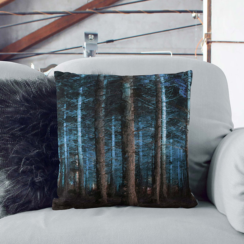 Evening Forest Cushion with Filling, 45cm H x 45cm W x 15cm D, White