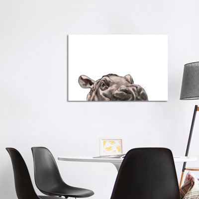 Peeking Hippo 1 Piece Wrapped Canvas Wall Art