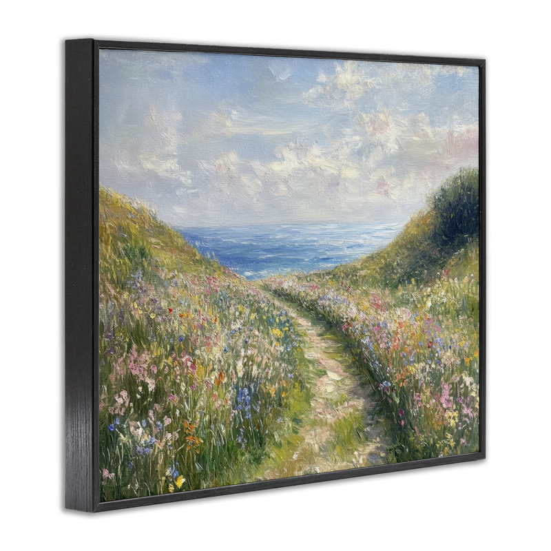 Giclée encadrée «Well Worn Coastal Path», conception par Petal Prints Design, H 11 po x l 14 po, Giclée encadrée noir minuit