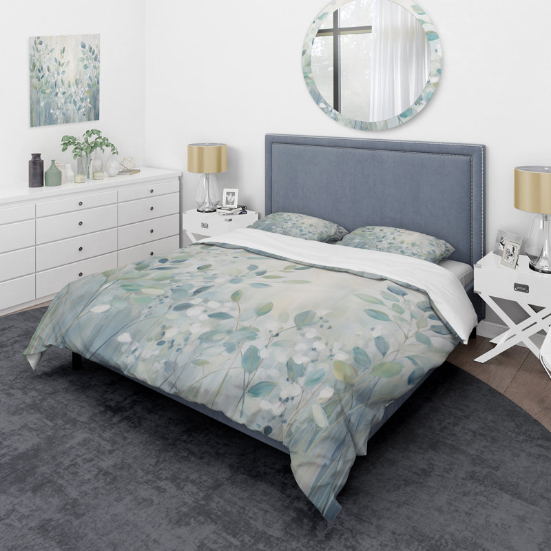 Ensemble de housse de couette Blue Botanical Rhythms IV - Abstract Botanicals, Queen Duvet Cover + 2 Standard Shams