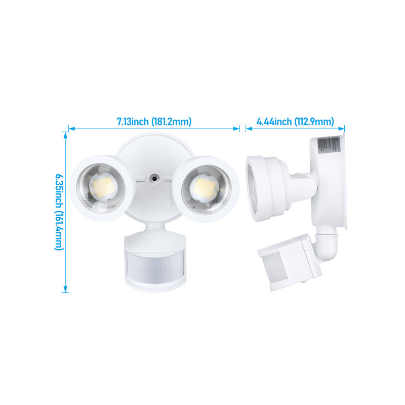 25W LED Security Light with Motion Sensor, Dusk to Dawn Flood Wall Light, 30°-80° Beam Angle Adjustable, White