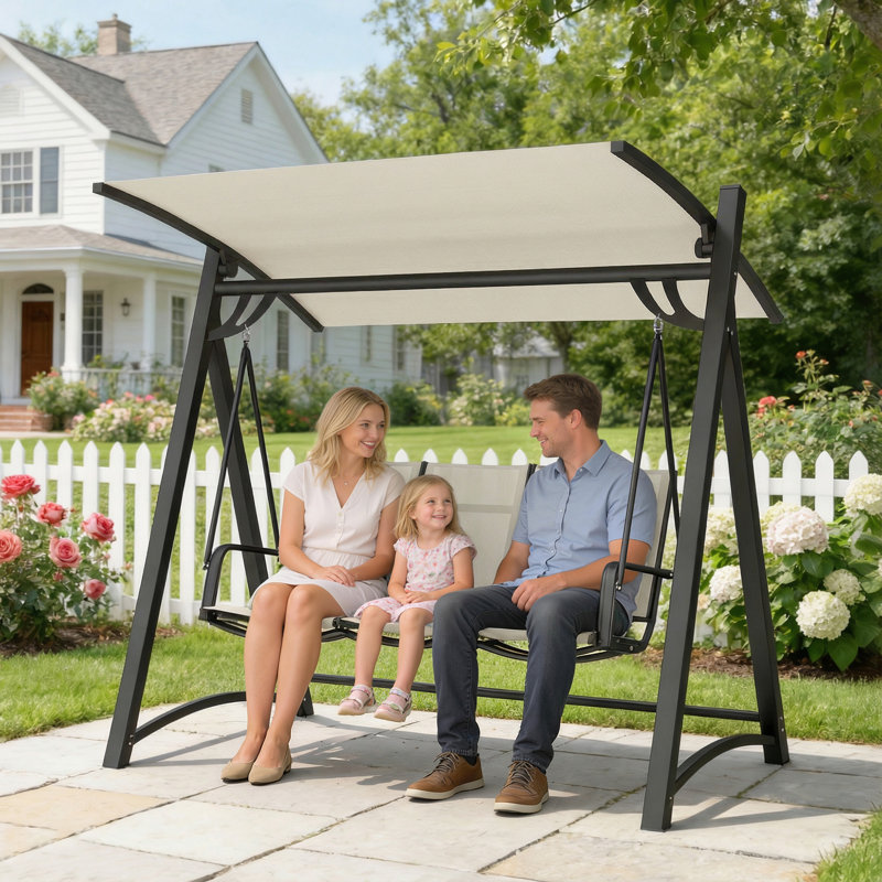 3 Person Porch Swing with Canopy, Cream