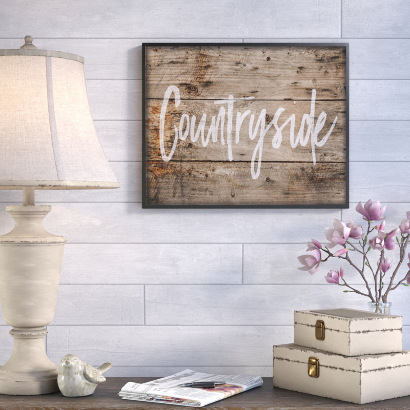 «Countryside», art textuel en bois vieilli, H 16 po x l 20 po, Giclée encadrée noir minuit