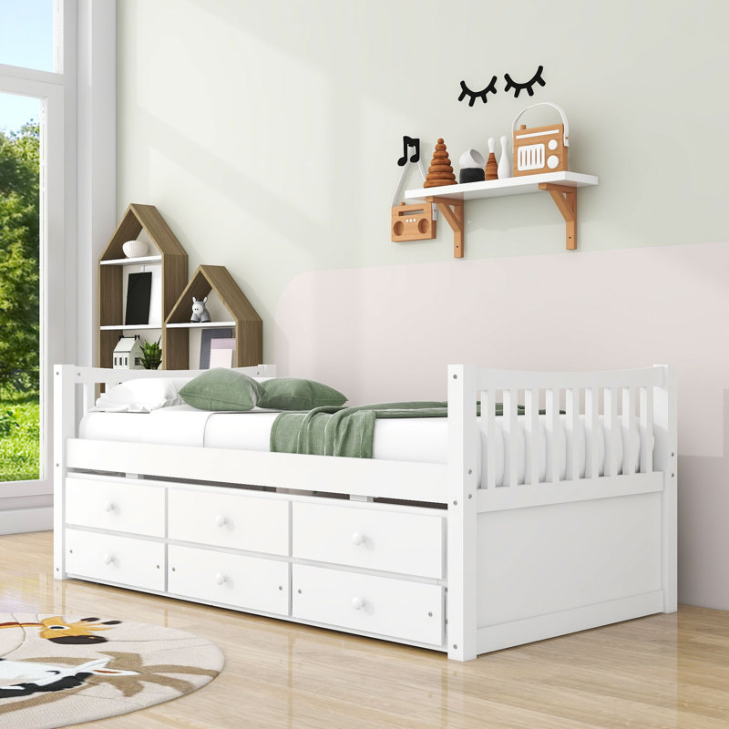 Badi Kids Twin with Trundle with Drawers, White