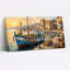 Tableau sur toile tendue représentant un coucher de soleil sur un port de pêche-777907361