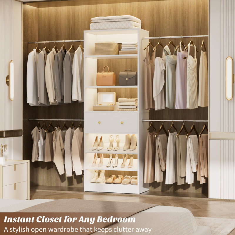 4FT-9FT Closet Organizer System with Drawer & 4 Hanging Rods