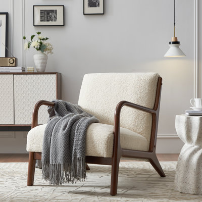 Mid-Century Modern Accent Chair, Solid Wood Frame Lounge Single Chair For Living Room, Bedroom, Office, Designer Style,Linen Fabric