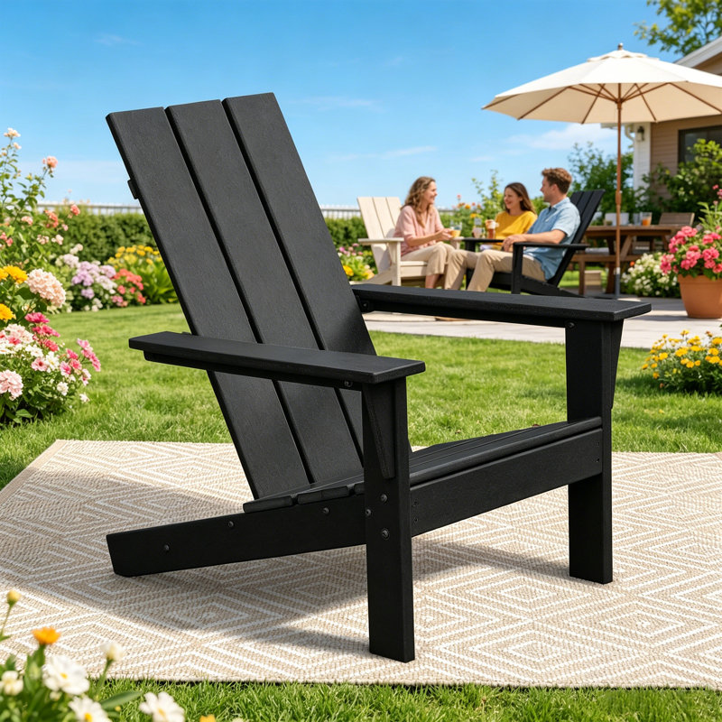 Alexies Adirondack Chair Lounger, Patio Chair HDPE Recliner Weather Resistant, Black