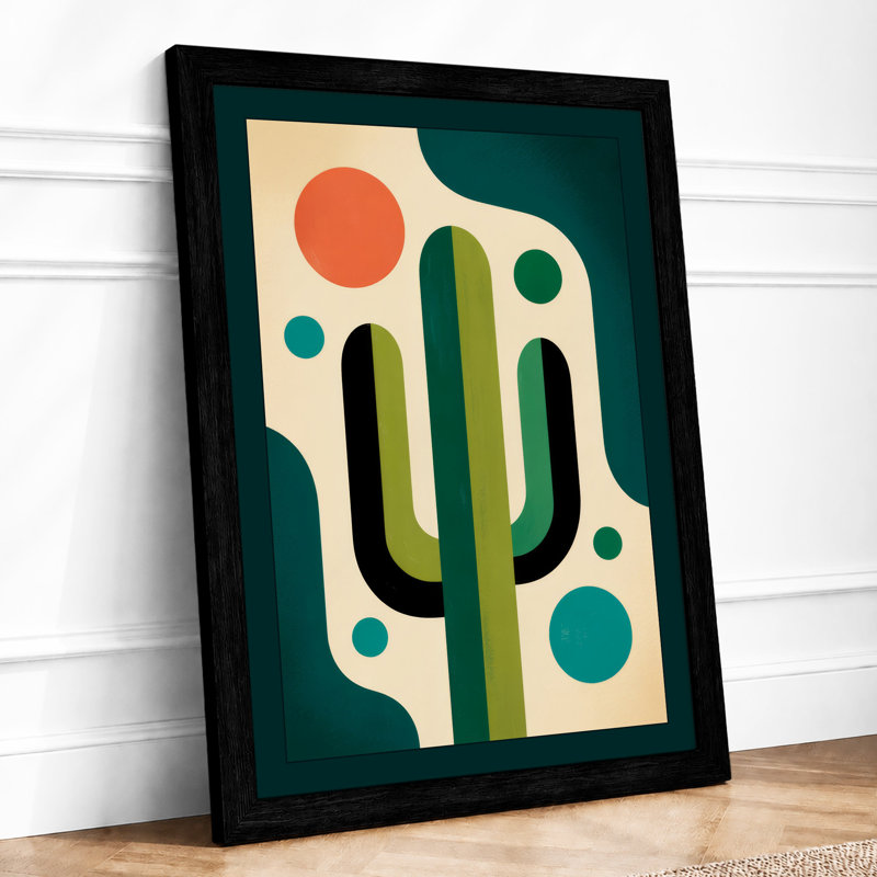 Geometric Cactus Mid-Century - Framed Print, Black, A4 - 29.7 x 21.0 cm